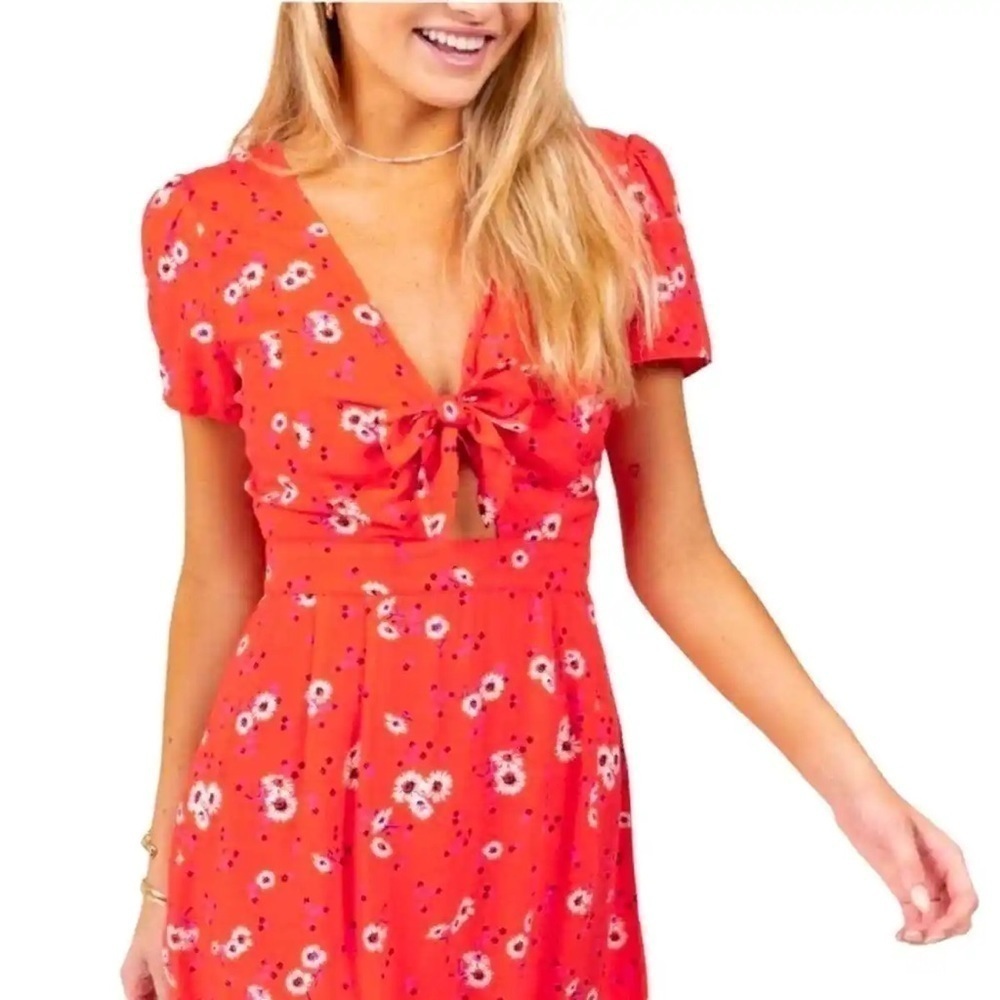 Francescas Carmena Bow Front Floral Mini Dress Red - S - Picture 2 of 5